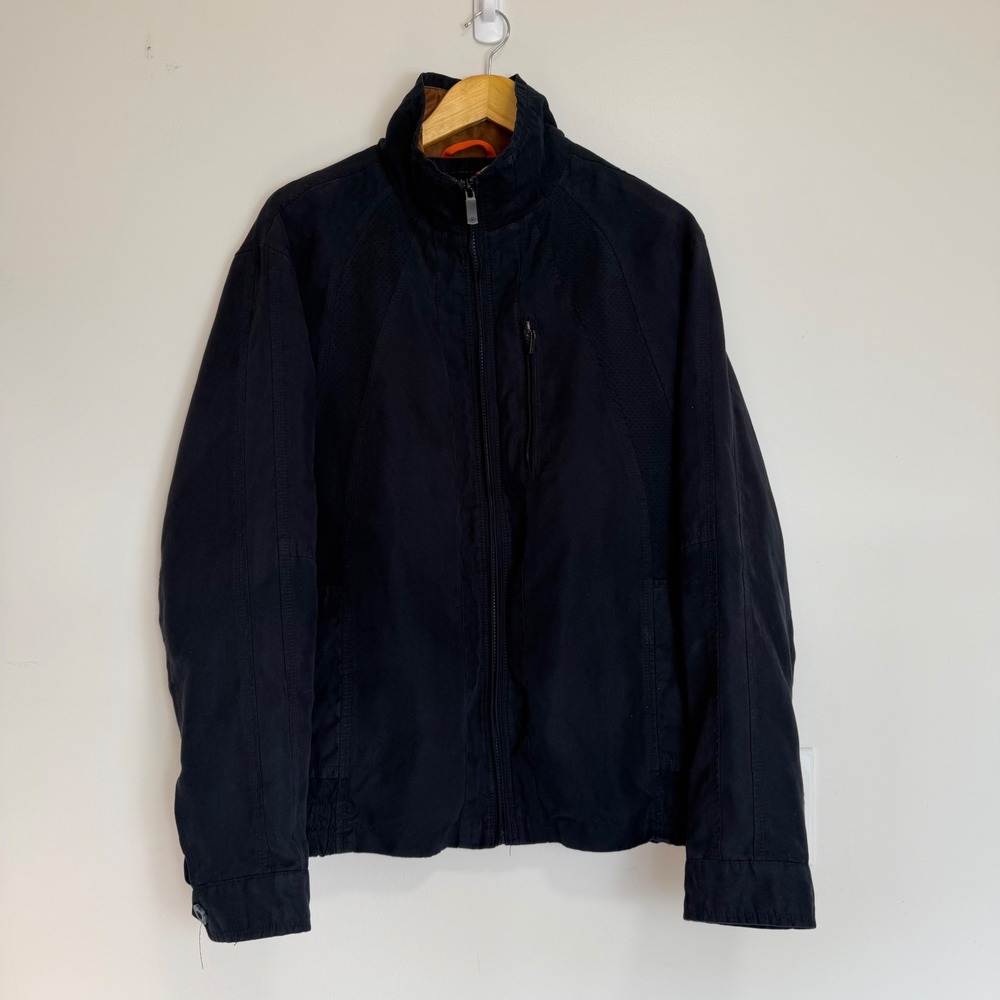 Dockers Faux Suede Full Zip Mock Neck Jacket Navy Blue Mens Large Casual Utility
